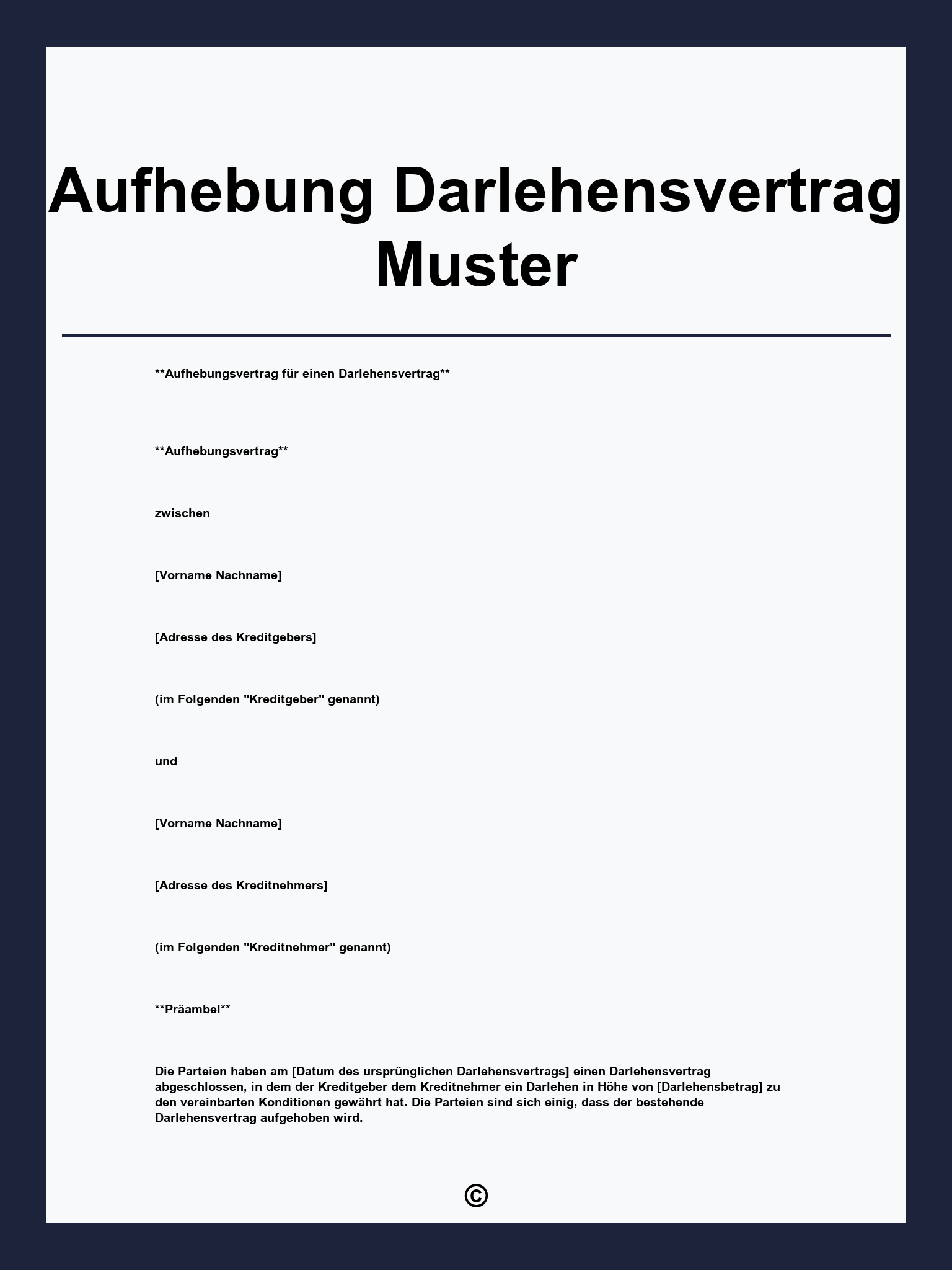 Aufhebung Darlehensvertrag Muster