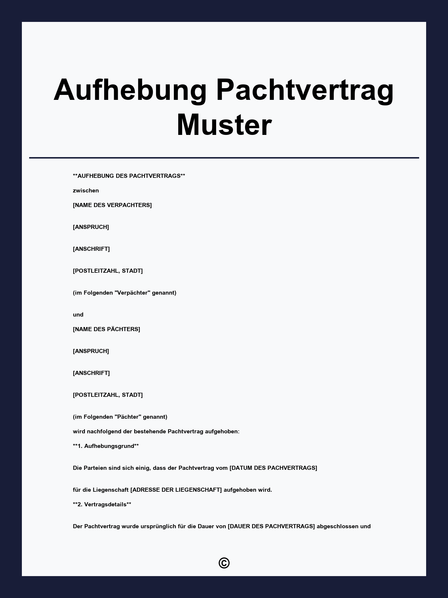 Aufhebung Pachtvertrag Muster