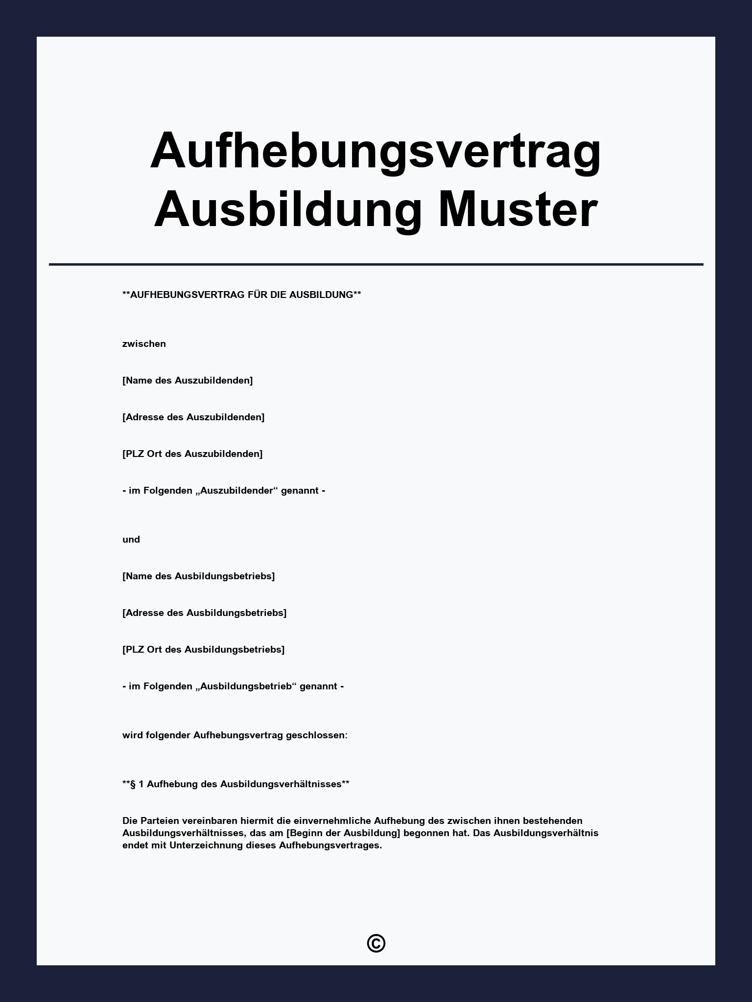 Aufhebungsvertrag Ausbildung Muster