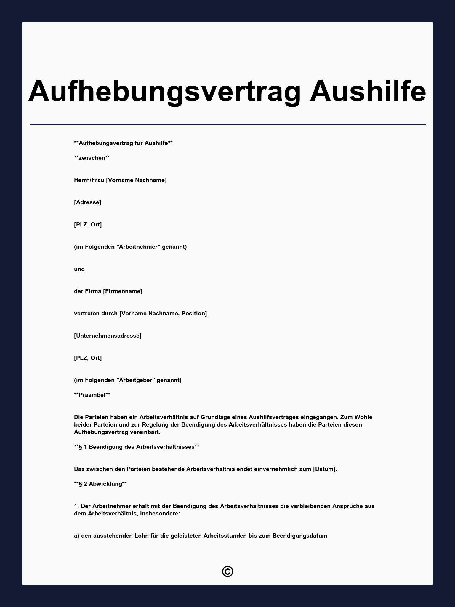 Aufhebungsvertrag Aushilfe
