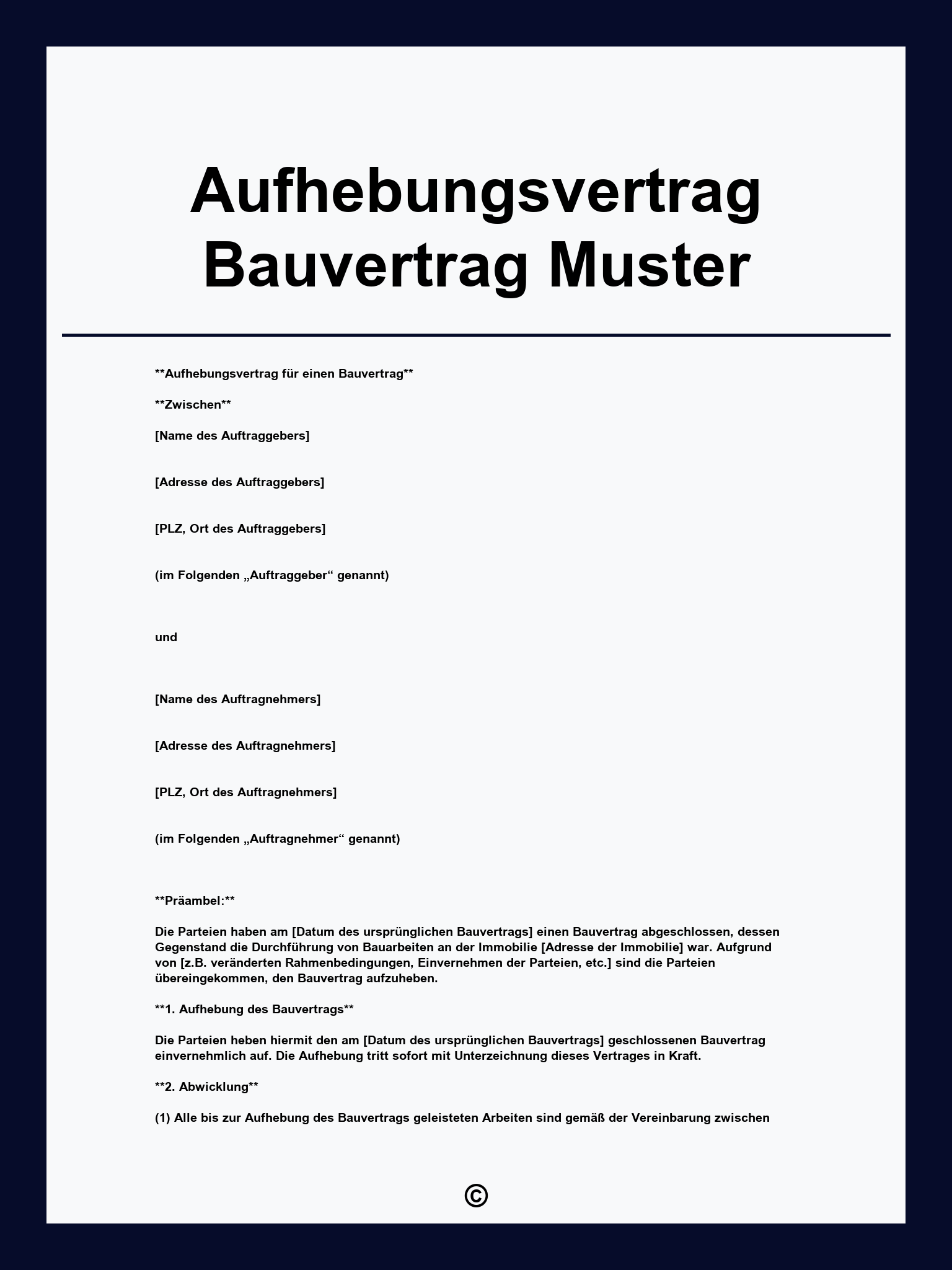 Aufhebungsvertrag Bauvertrag Muster