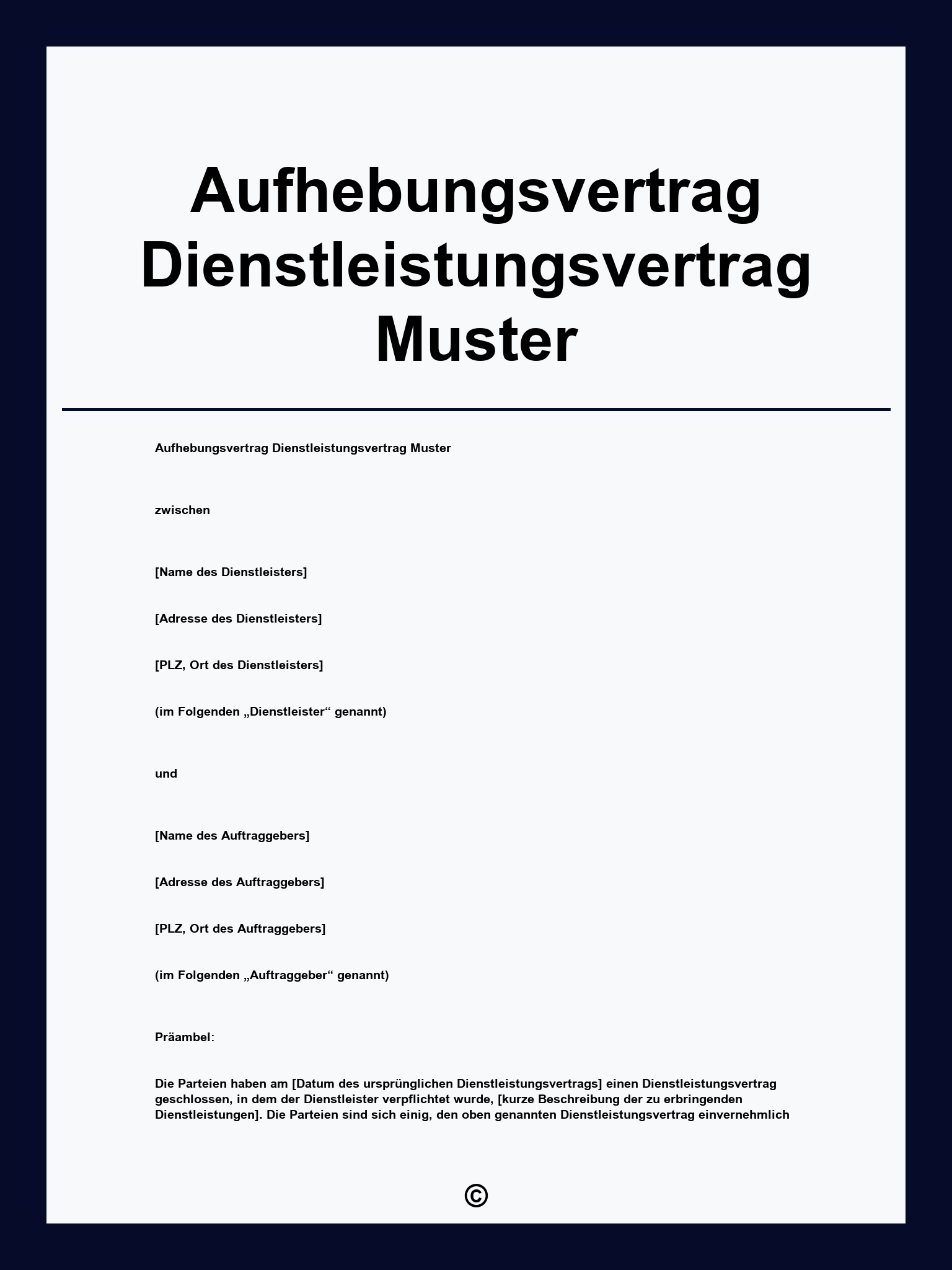 Aufhebungsvertrag Dienstleistungsvertrag Muster