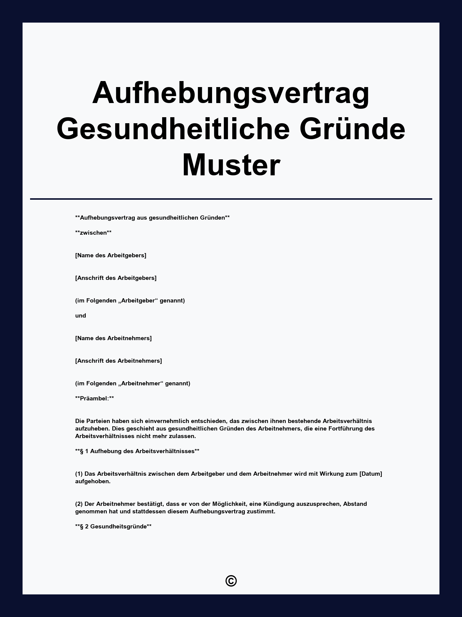 Aufhebungsvertrag Gesundheitliche Gründe Muster