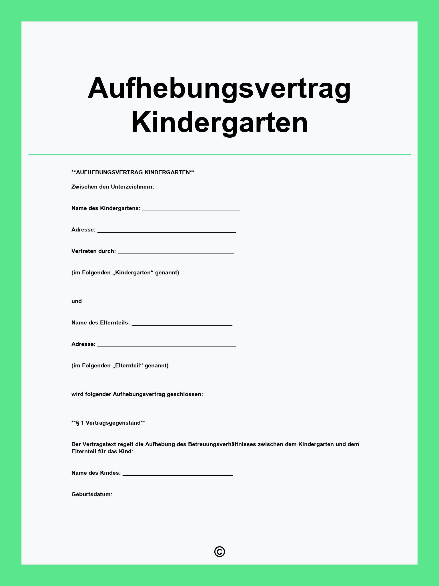 Aufhebungsvertrag Kindergarten