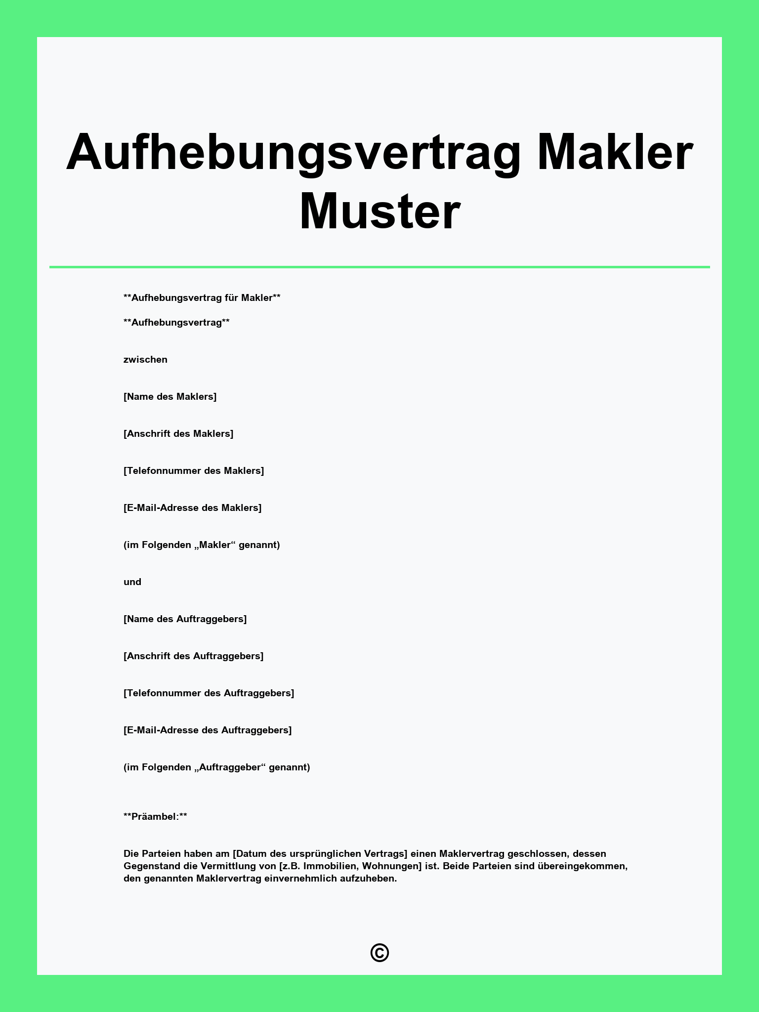 Aufhebungsvertrag Makler Muster