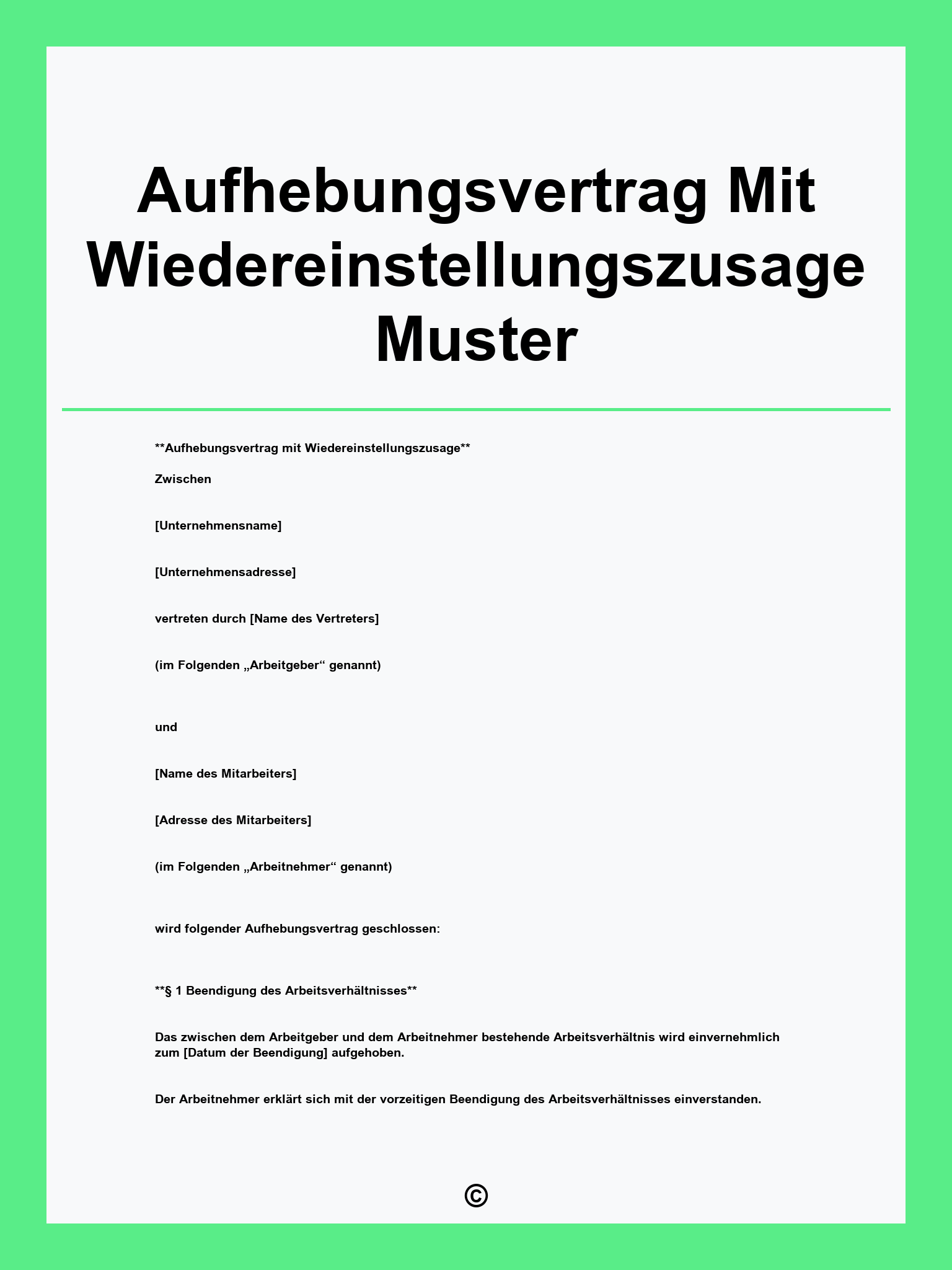 Aufhebungsvertrag Mit Wiedereinstellungszusage Muster