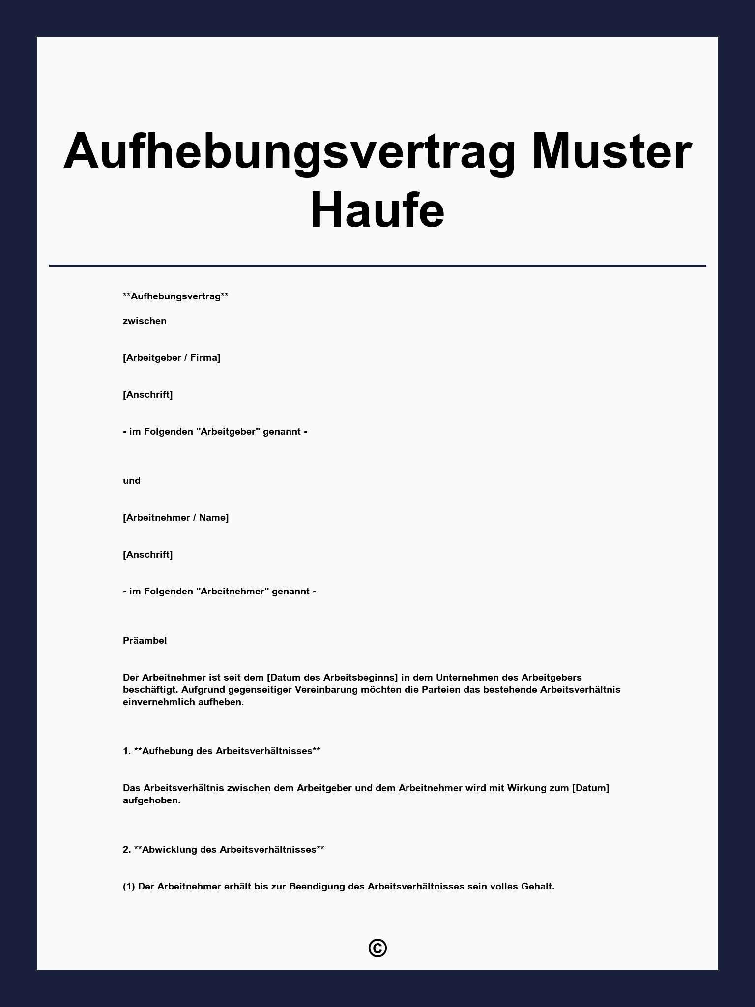 Aufhebungsvertrag Muster Haufe