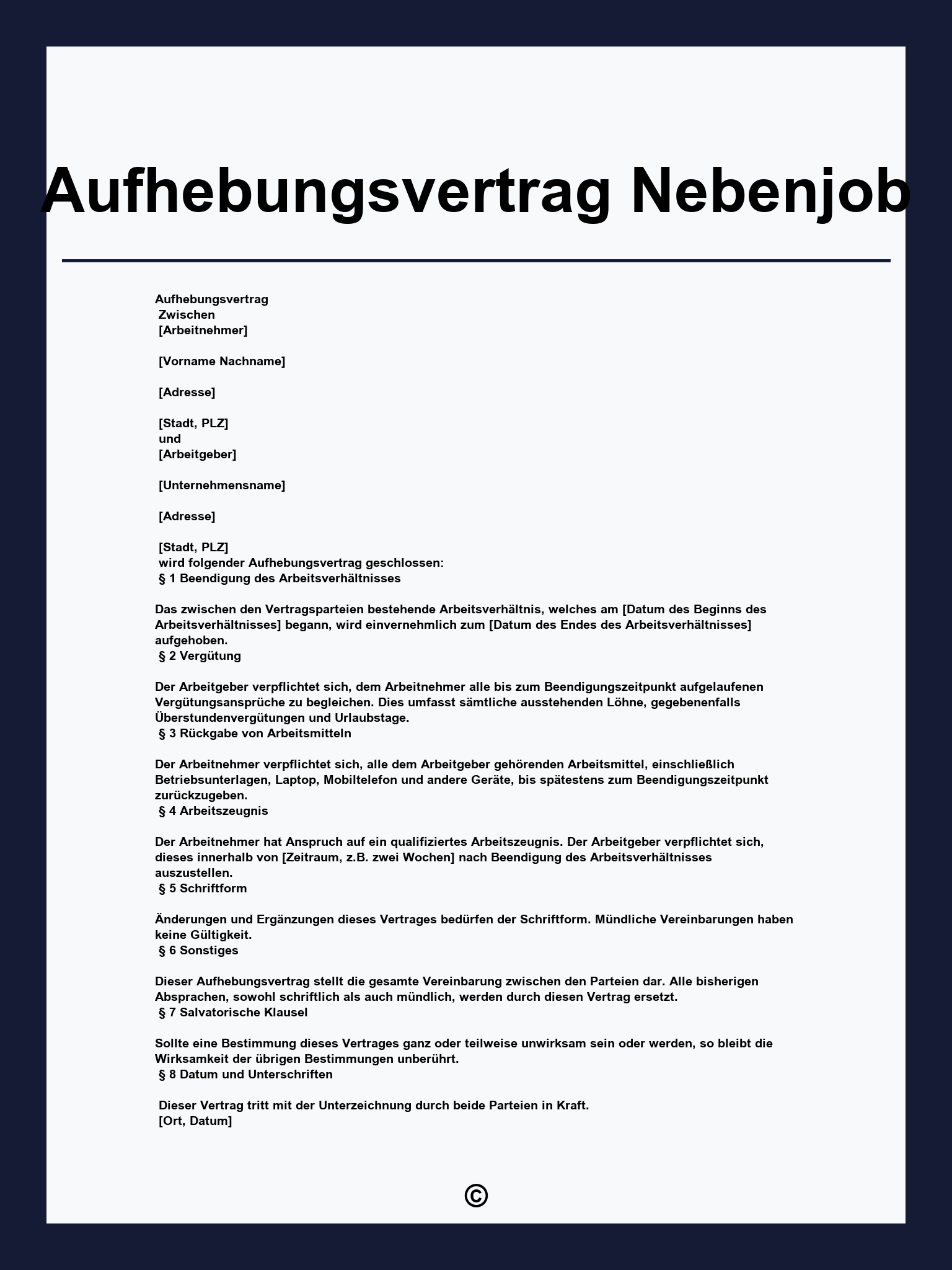 Aufhebungsvertrag Nebenjob