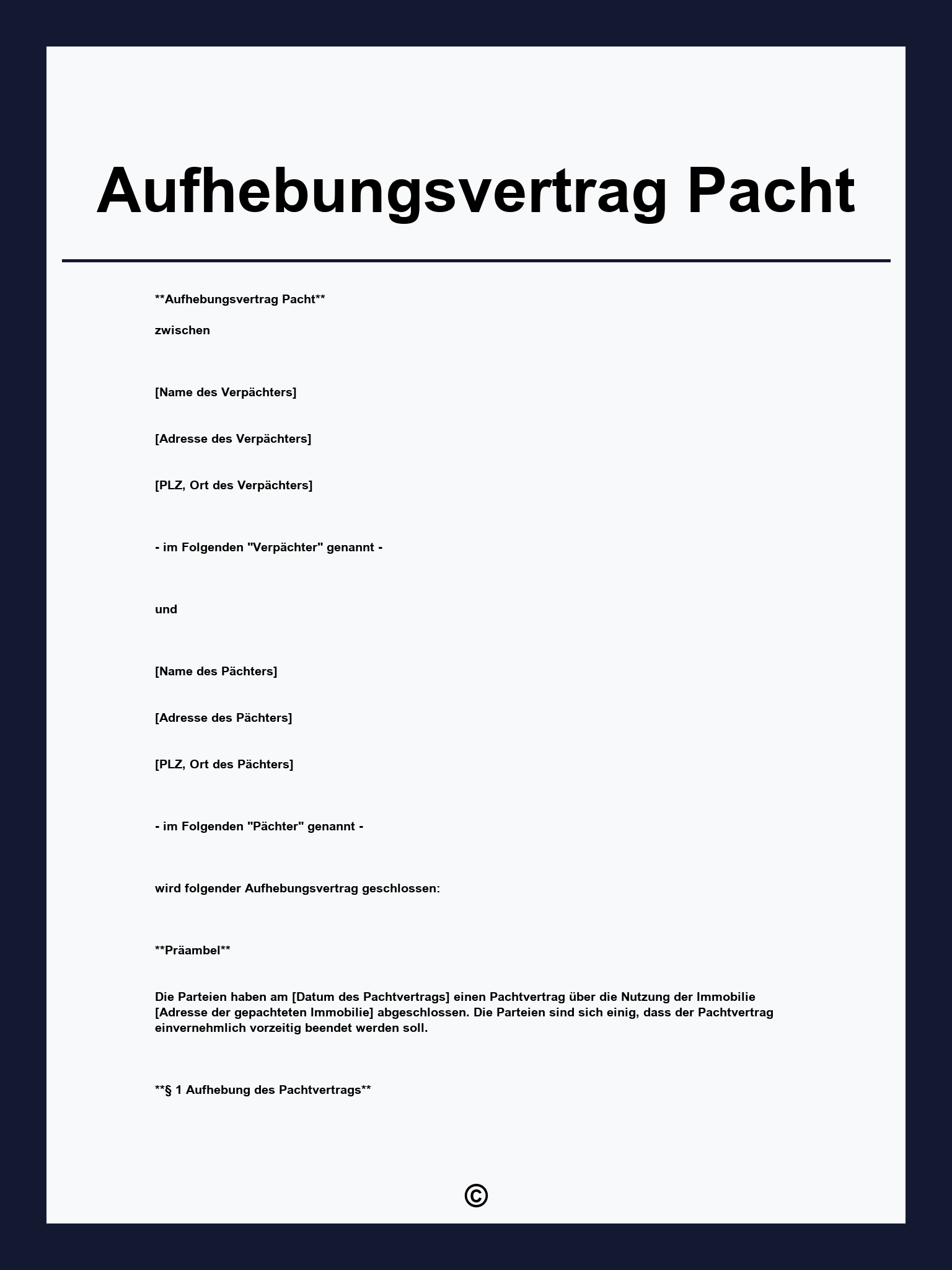 Aufhebungsvertrag Pacht