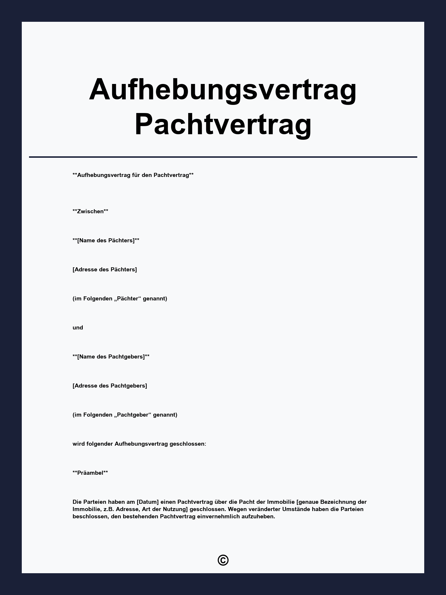 Aufhebungsvertrag Pachtvertrag