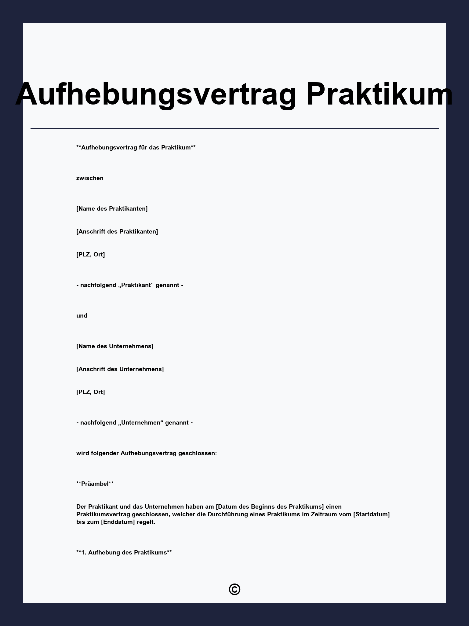 Aufhebungsvertrag Praktikum