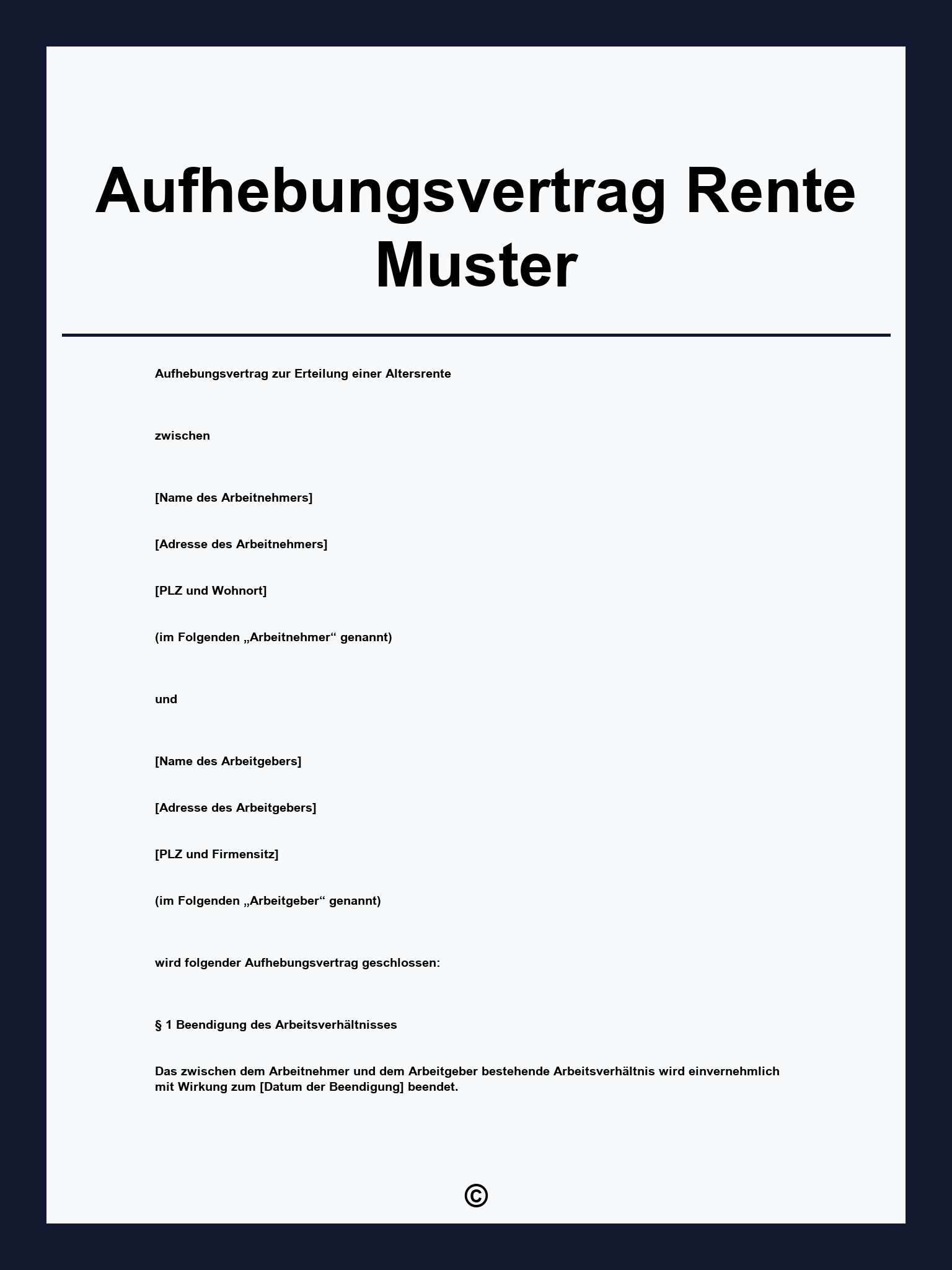 Aufhebungsvertrag Rente Muster