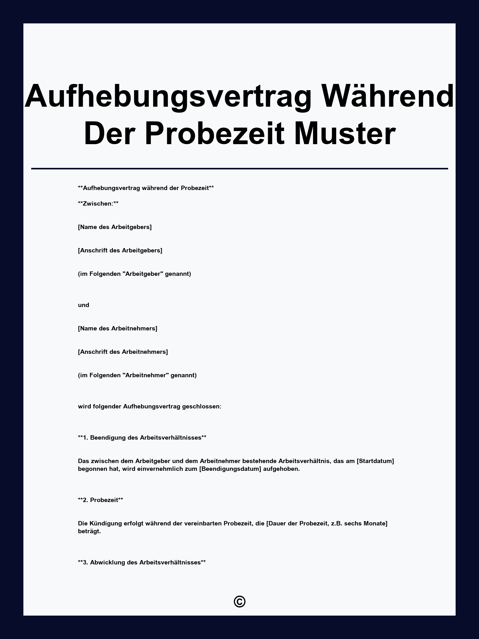 Aufhebungsvertrag Während Der Probezeit Muster