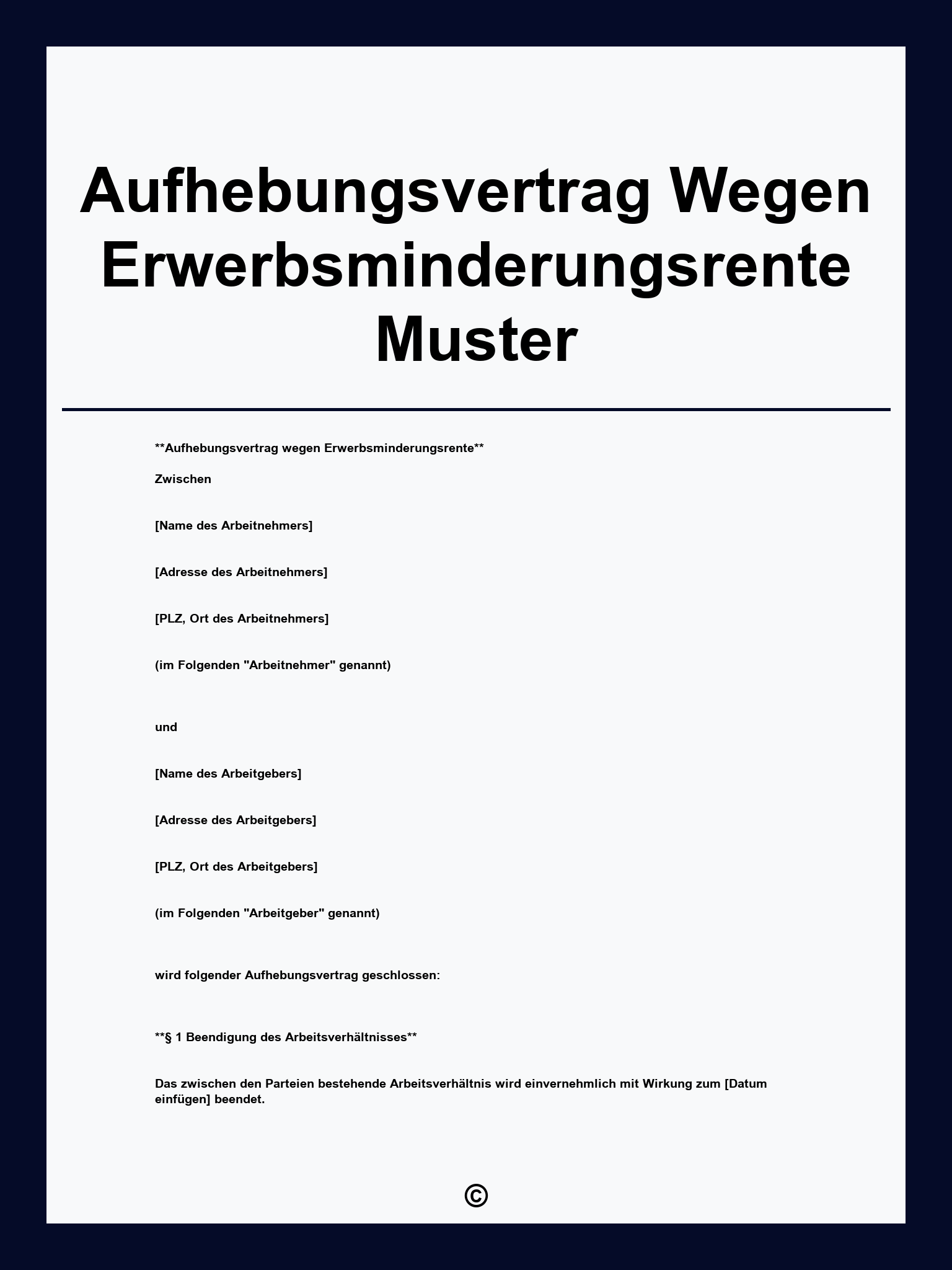 Aufhebungsvertrag Wegen Erwerbsminderungsrente Muster
