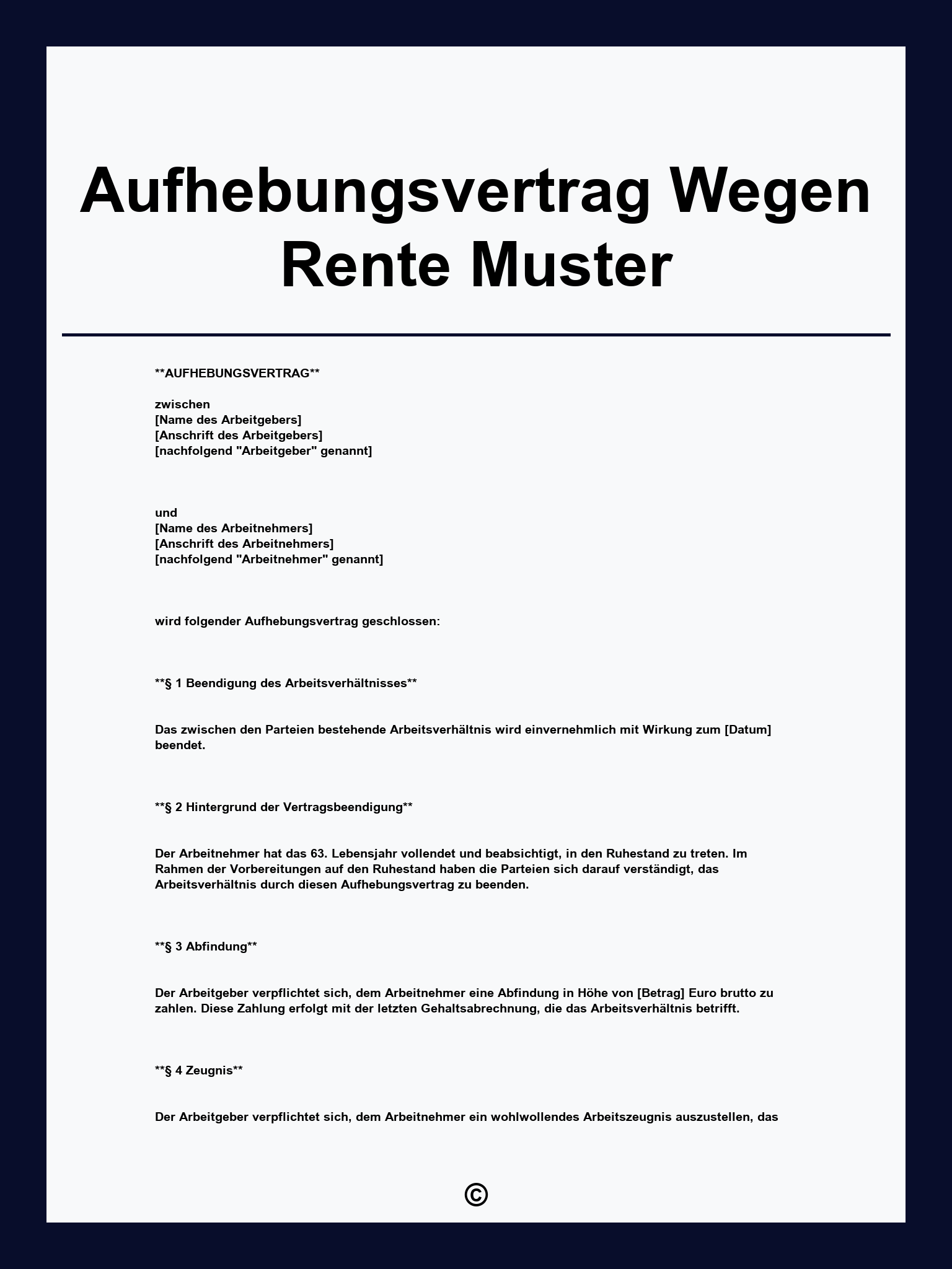 Aufhebungsvertrag Wegen Rente Muster