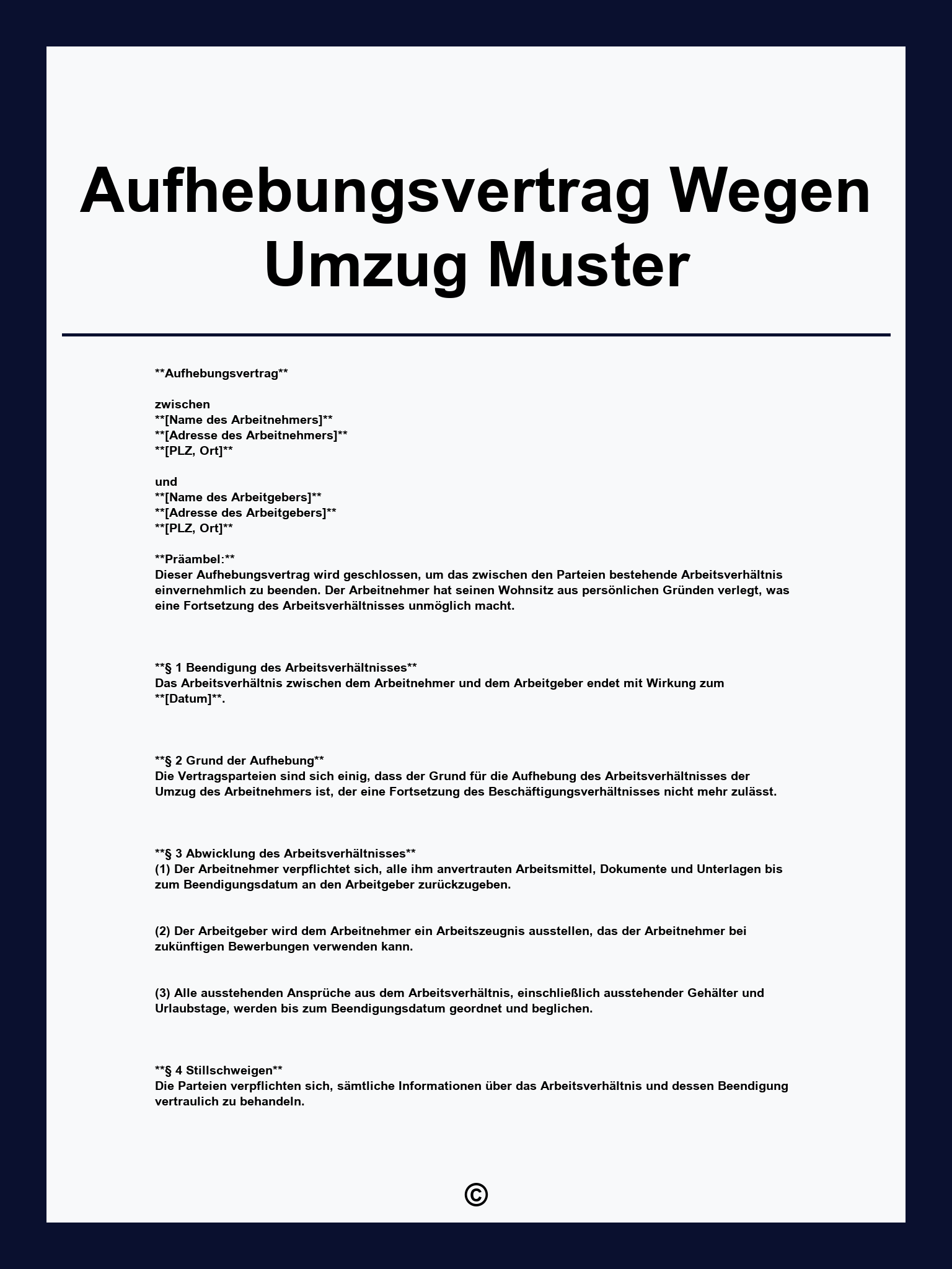 Aufhebungsvertrag Wegen Umzug Muster