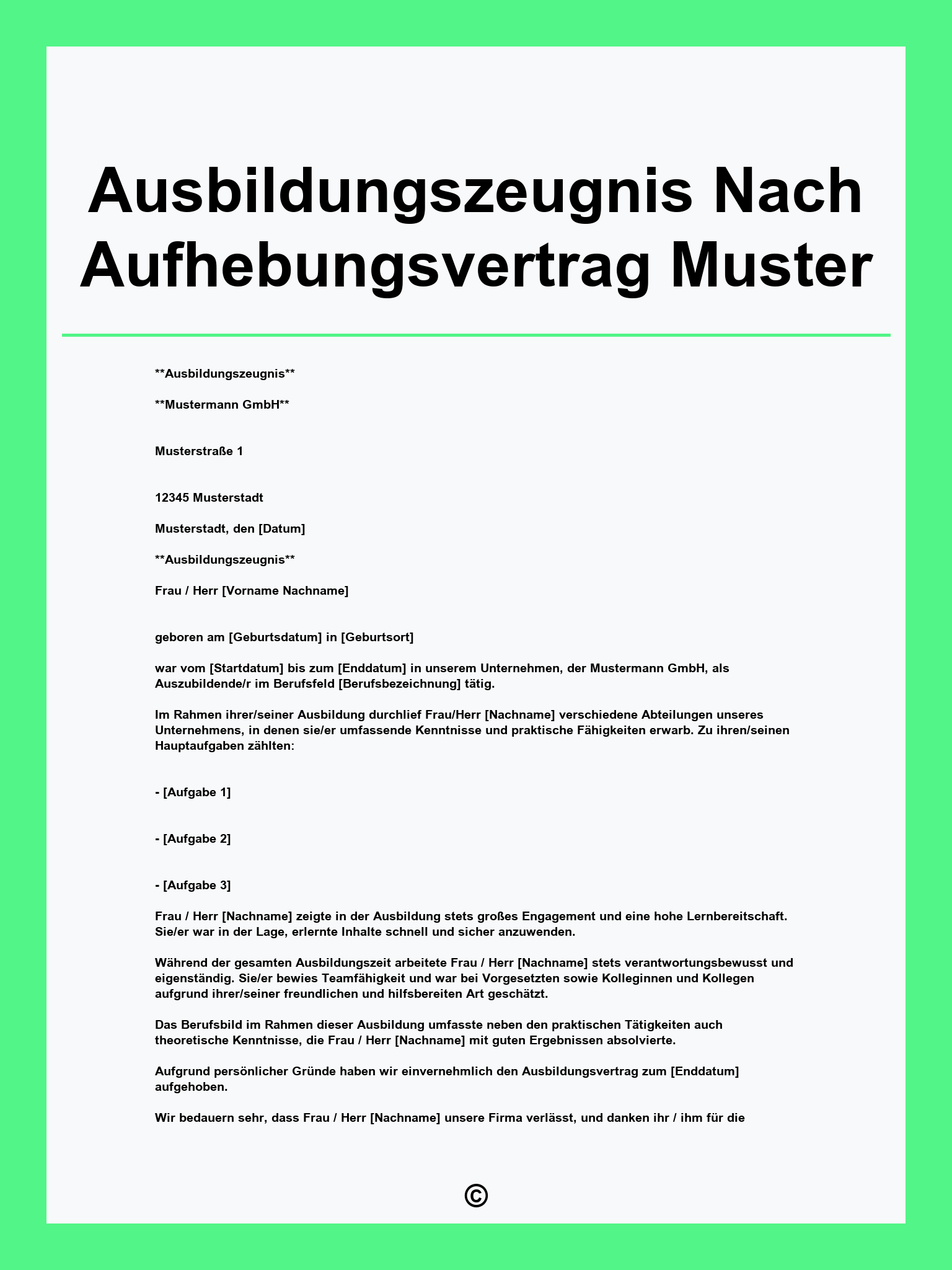 Ausbildungszeugnis Nach Aufhebungsvertrag Muster