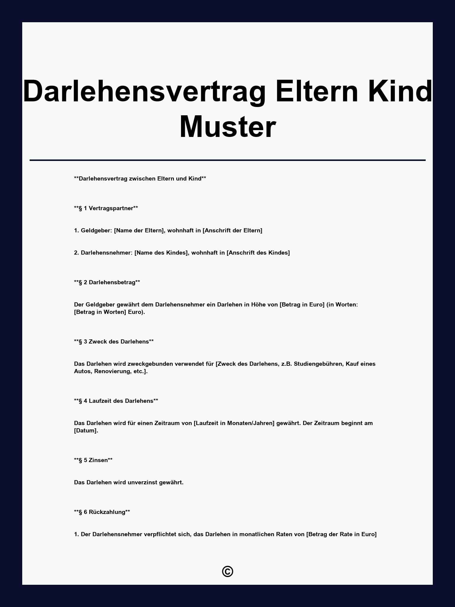 Darlehensvertrag Eltern Kind Muster
