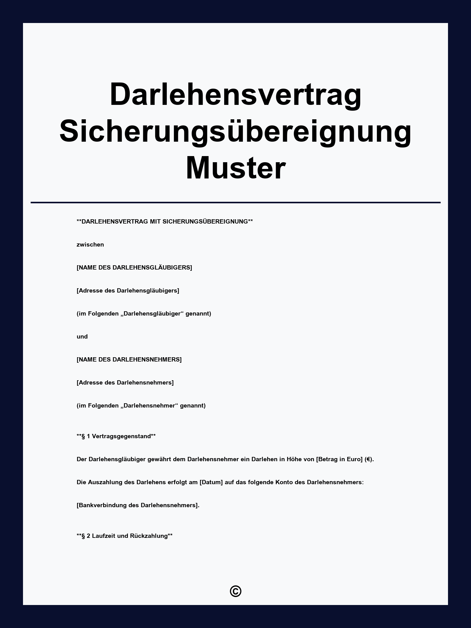 Darlehensvertrag Sicherungsübereignung Muster