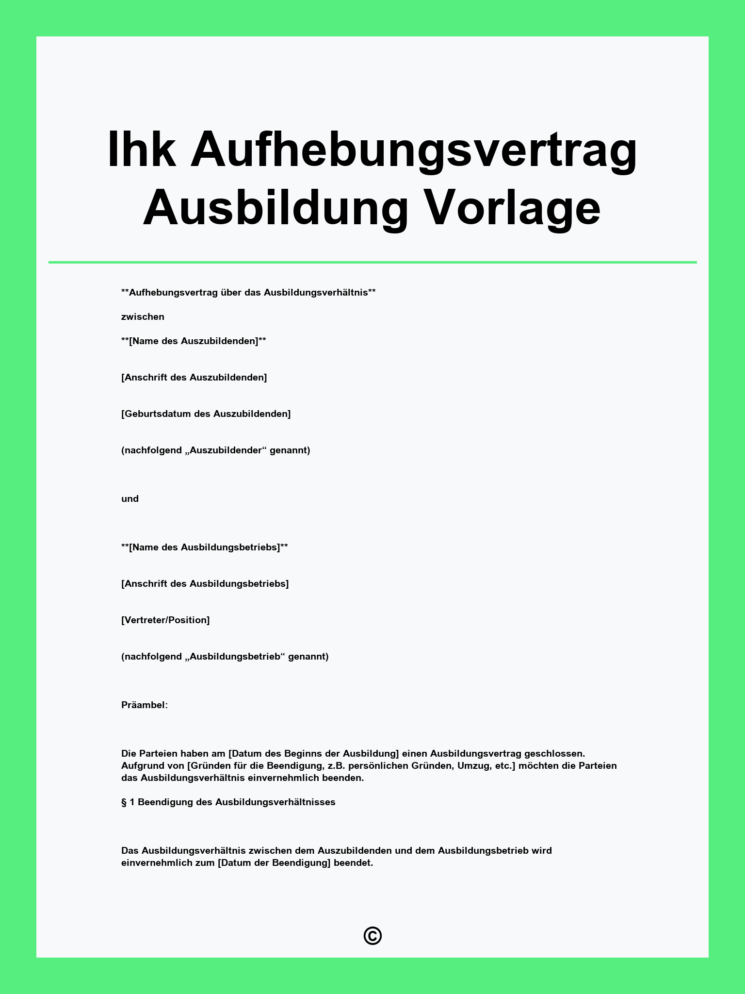 Ihk Aufhebungsvertrag Ausbildung Vorlage