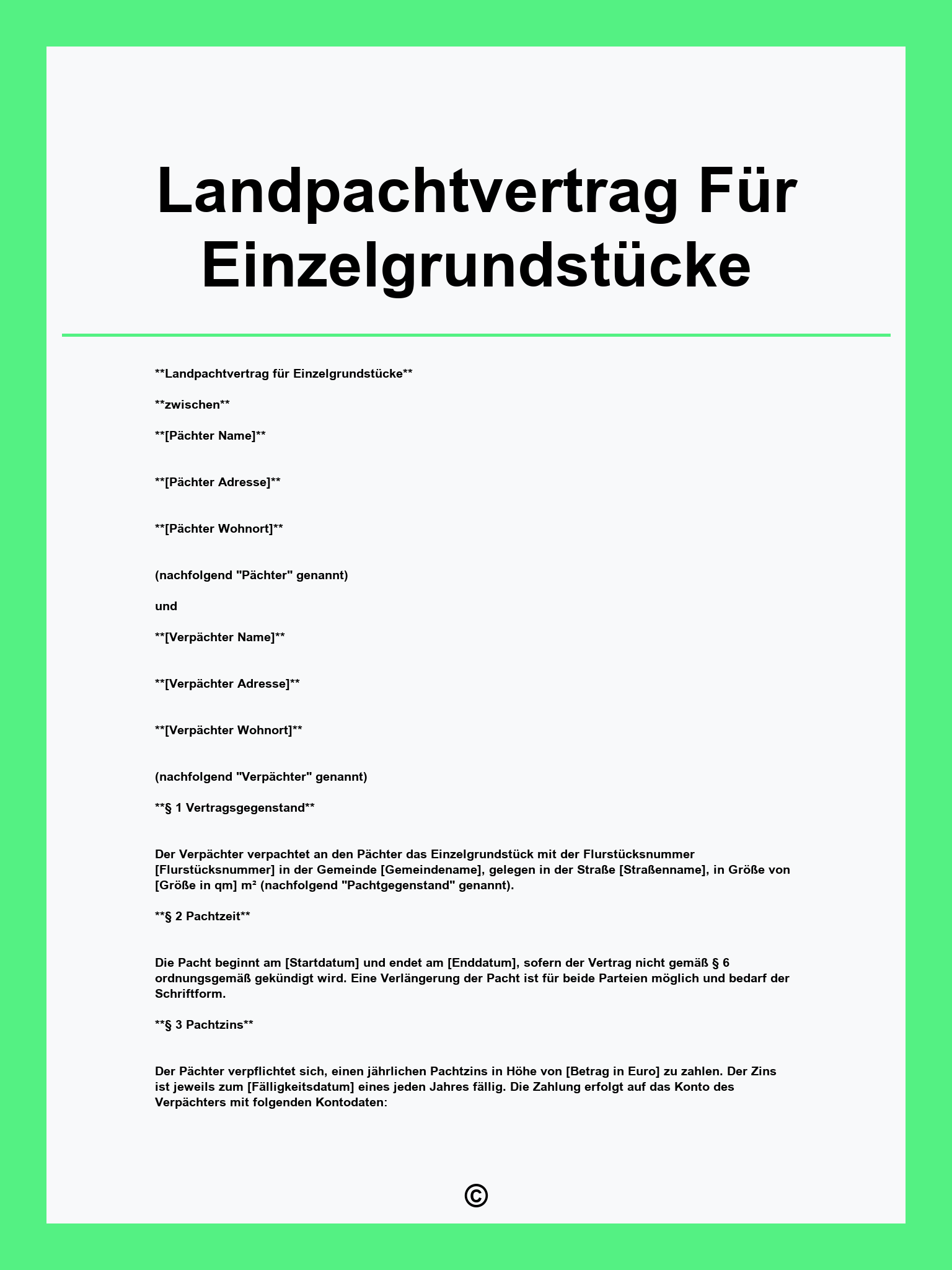 Landpachtvertrag Für Einzelgrundstücke