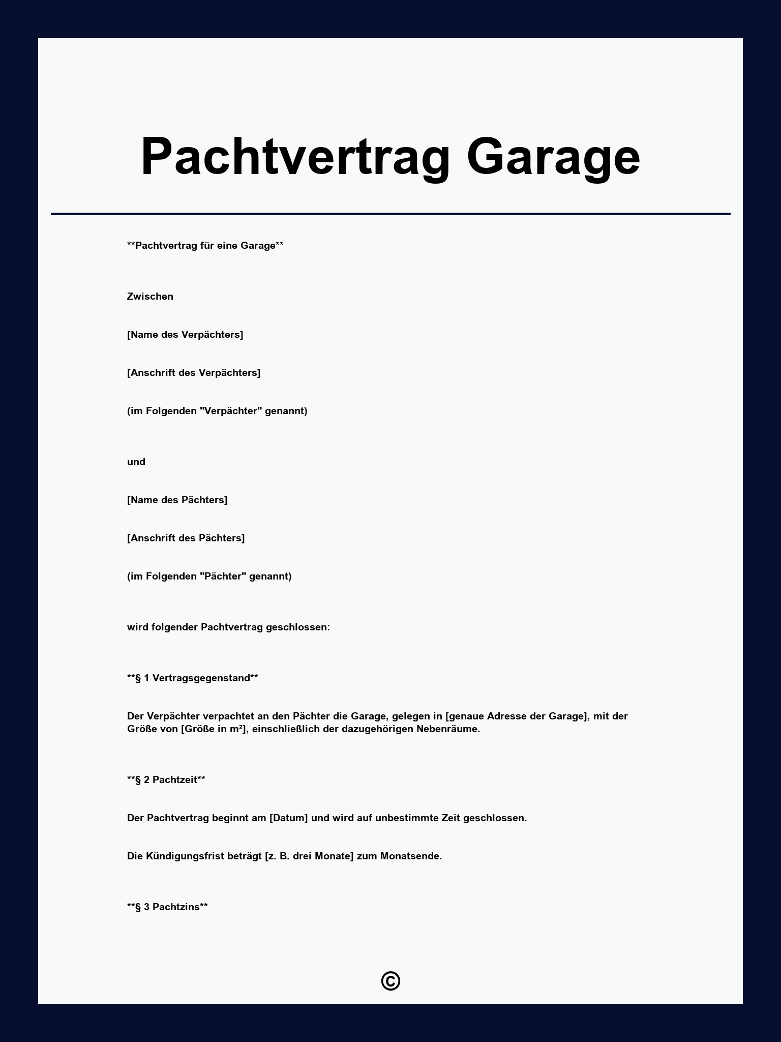 Pachtvertrag Garage