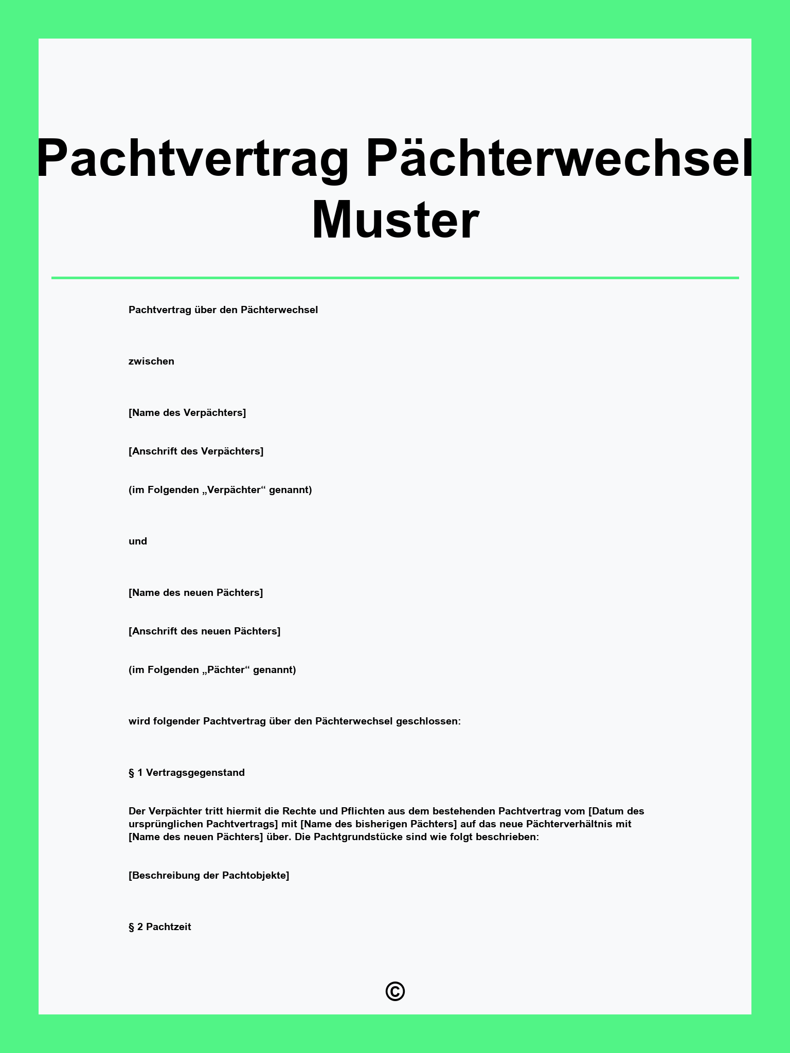 Pachtvertrag Pächterwechsel Muster