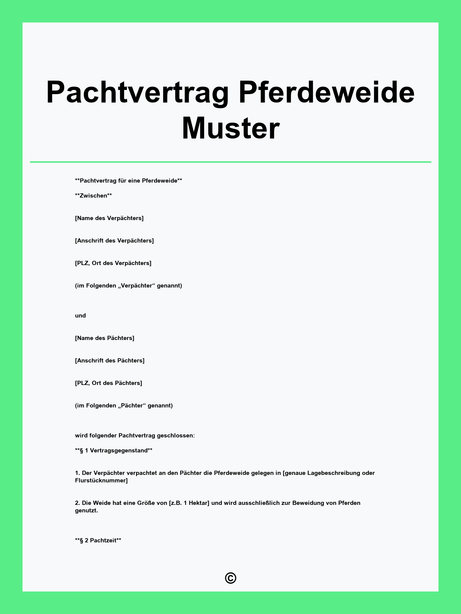 Pachtvertrag Pferdeweide Muster
