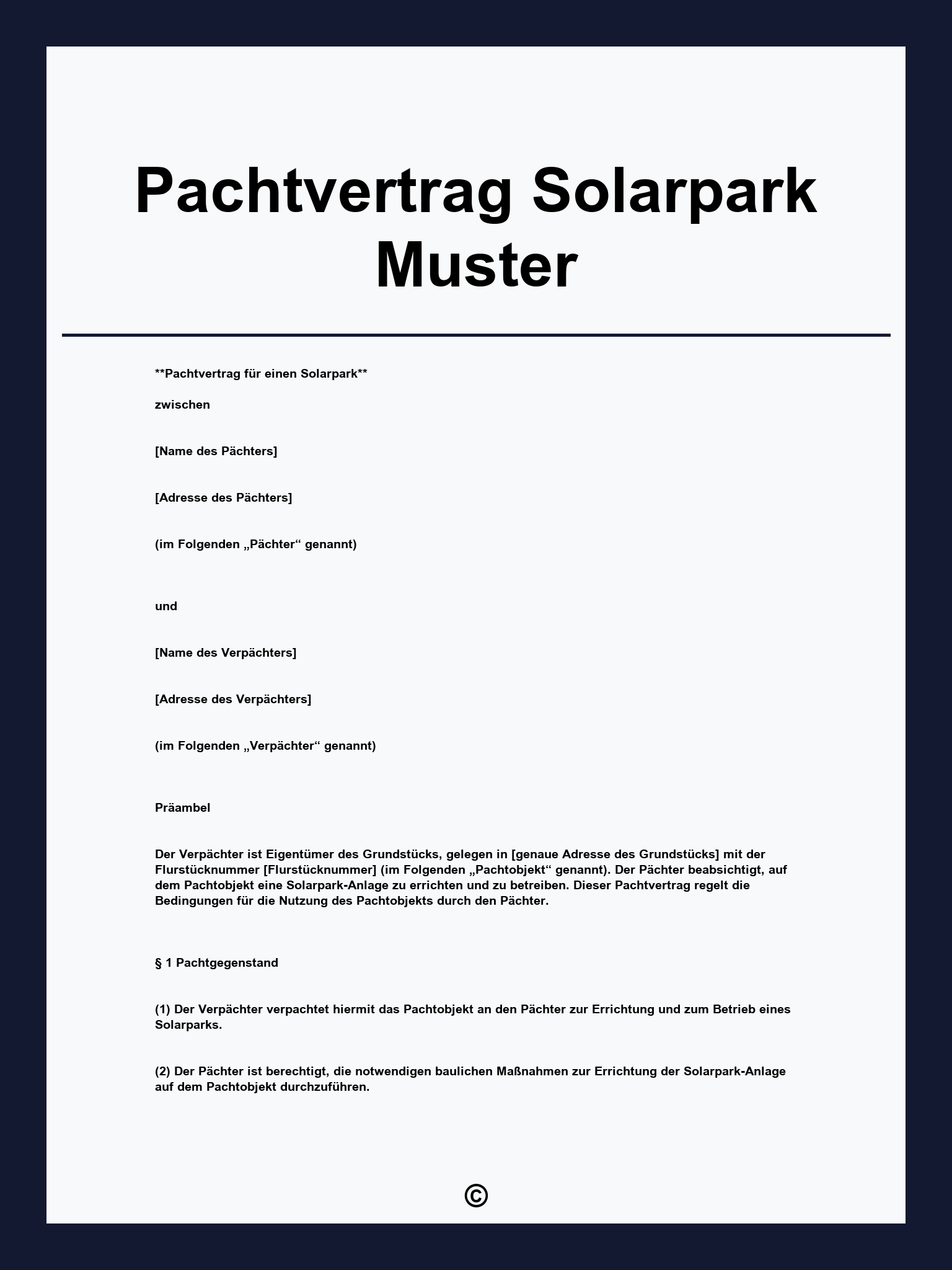 Pachtvertrag Solarpark Muster