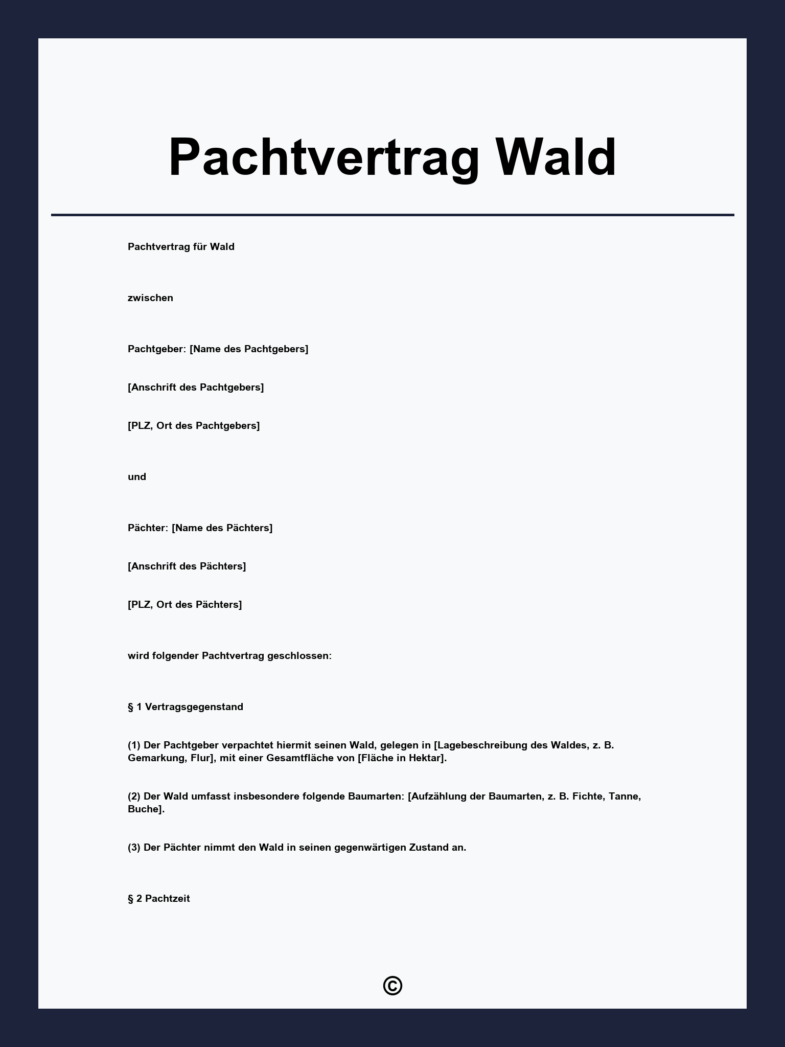 Pachtvertrag Wald