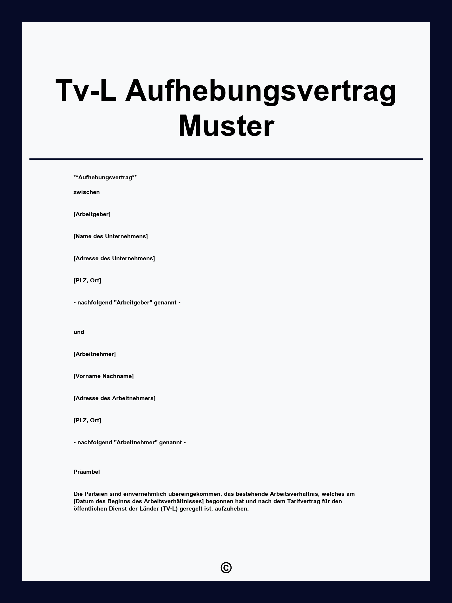 Tv-L Aufhebungsvertrag Muster