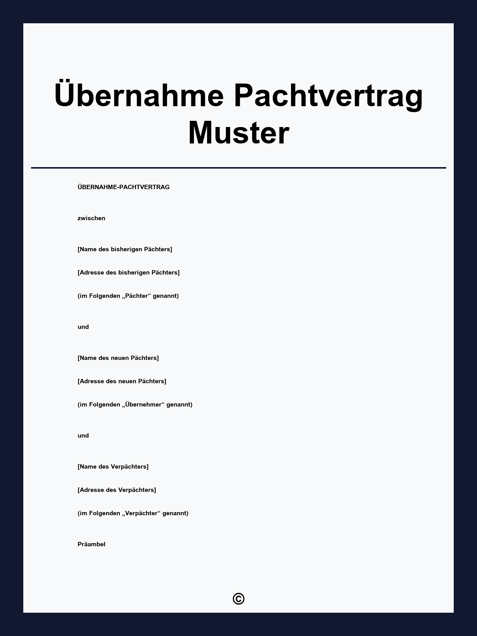 Übernahme Pachtvertrag Muster