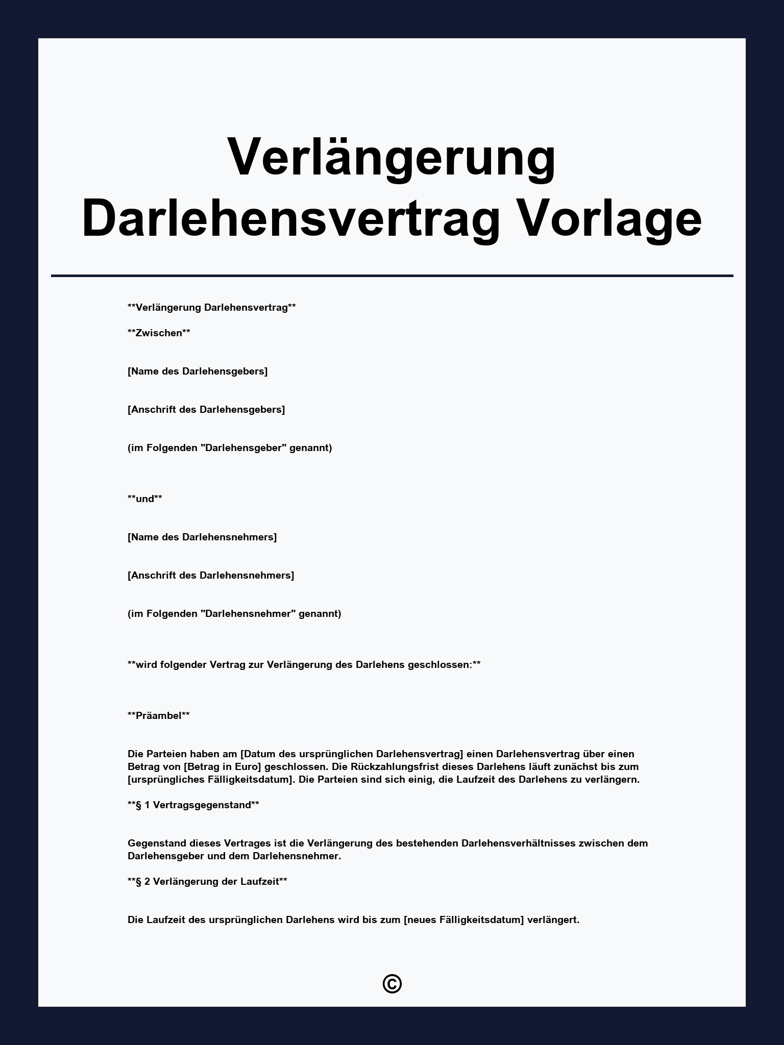Verlängerung Darlehensvertrag Vorlage