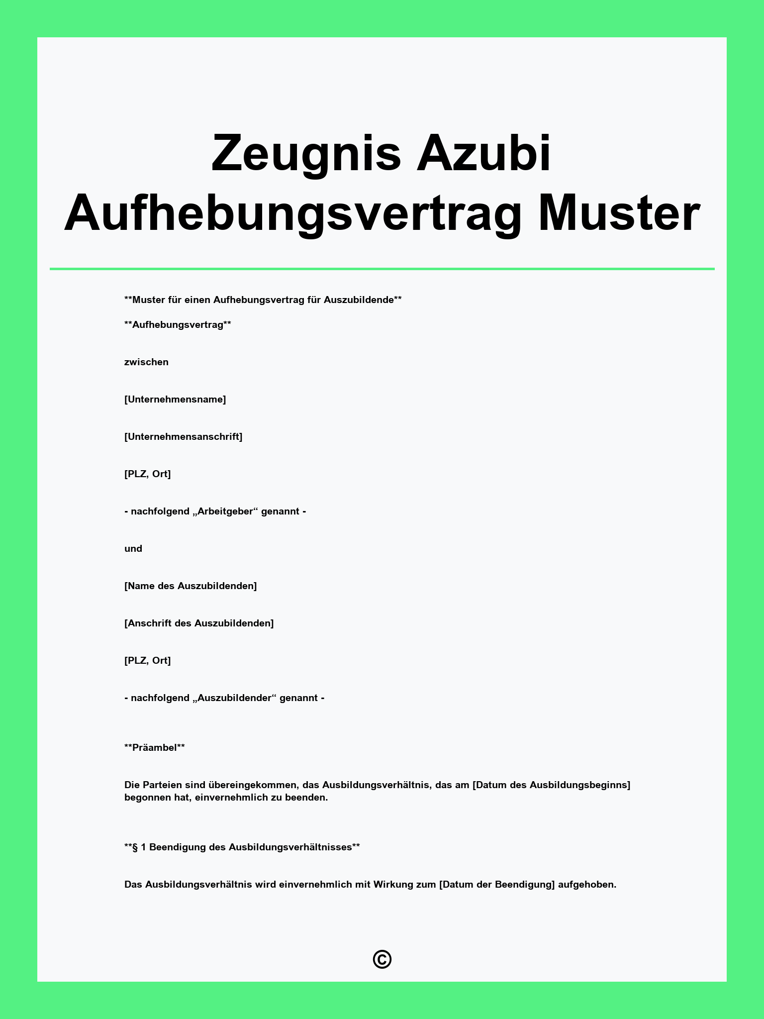 Zeugnis Azubi Aufhebungsvertrag Muster